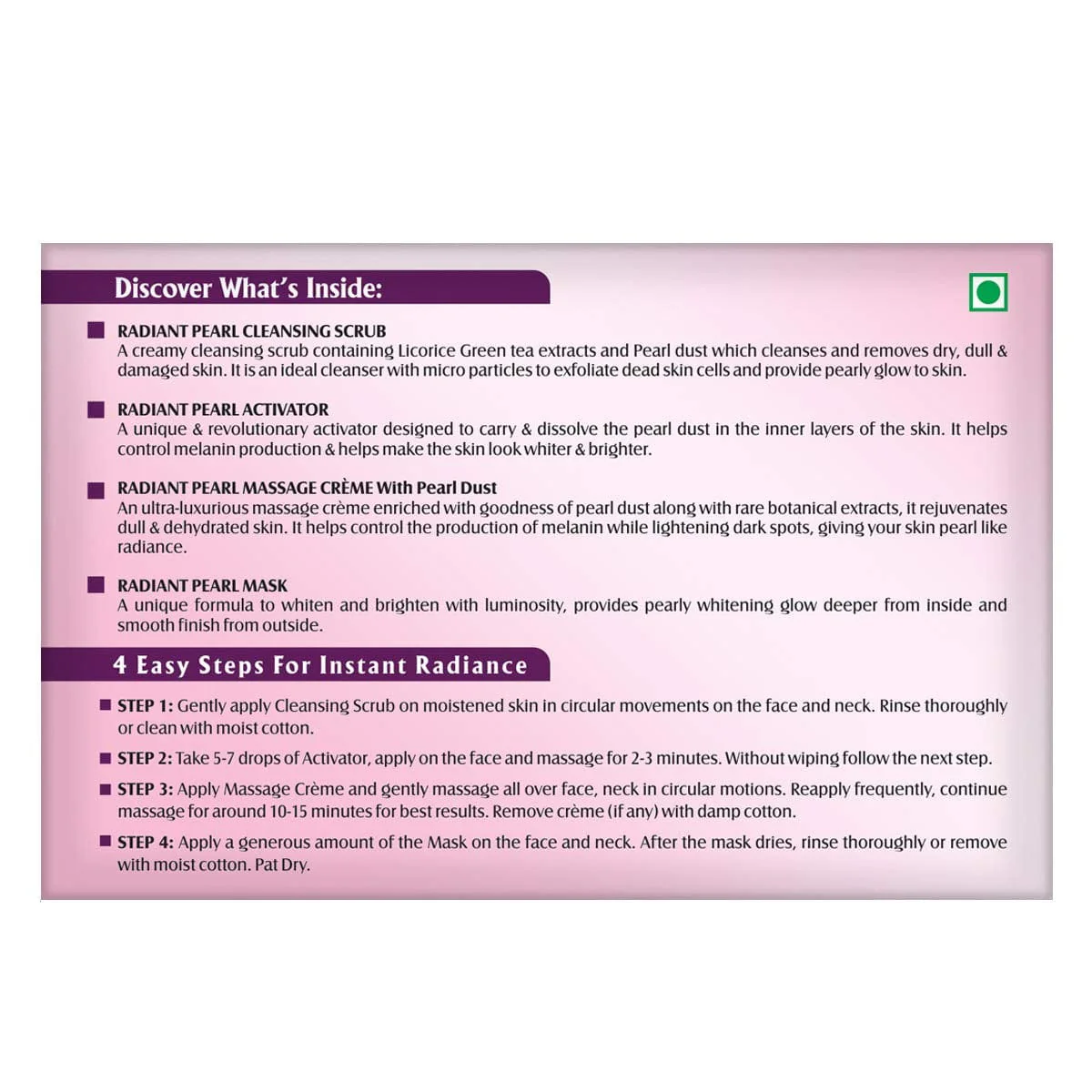 Radiant Pearl Cellular Lightening Salon Grade 4 Facial Kit - Image 6