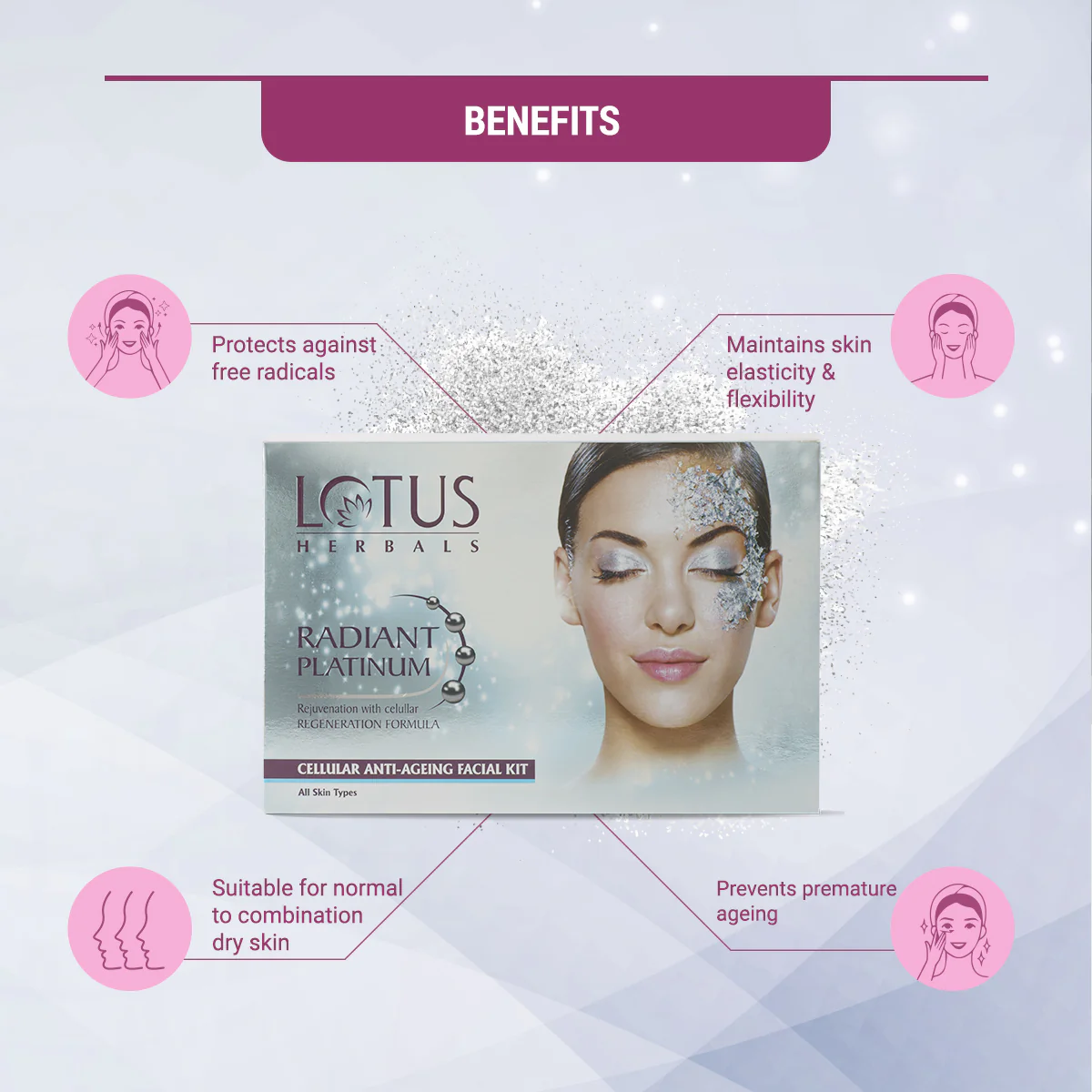 Radiant Platinum Cellular Anti-Ageing Salon Grade 4 Facial Kit - Image 3